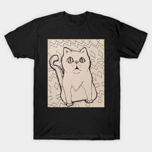 Cat with geometric shapes-Black and White T-Shirt